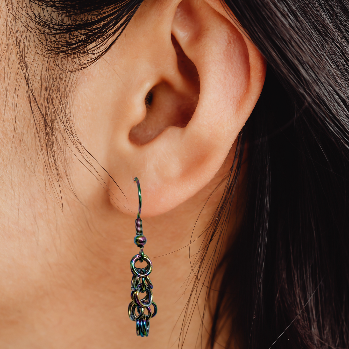 Oil Slick Shaggy Loop Chainmail Earrings - Handcrafted