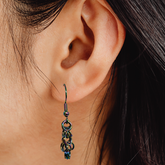 Oil Slick Shaggy Loop Chainmail Earrings - Handcrafted