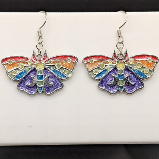 Unique Colorful Moth Earrings - Pride Themed Colors