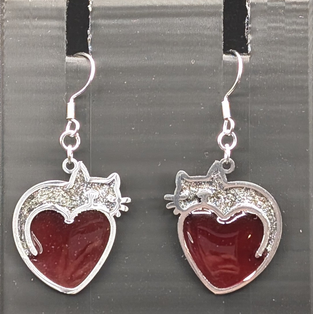 Valentine's Day Cat and Heart Earrings