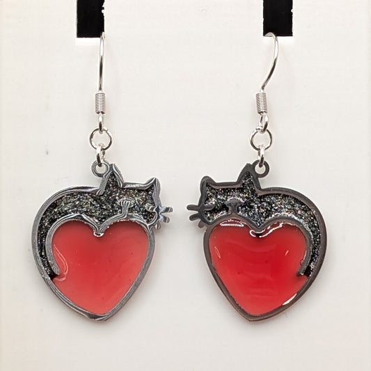 Valentine's Day Cat and Heart Earrings