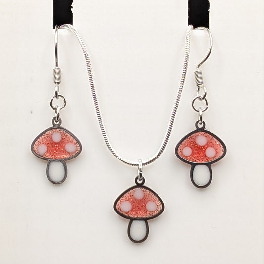 Mushroom Earrings with Matching Necklace