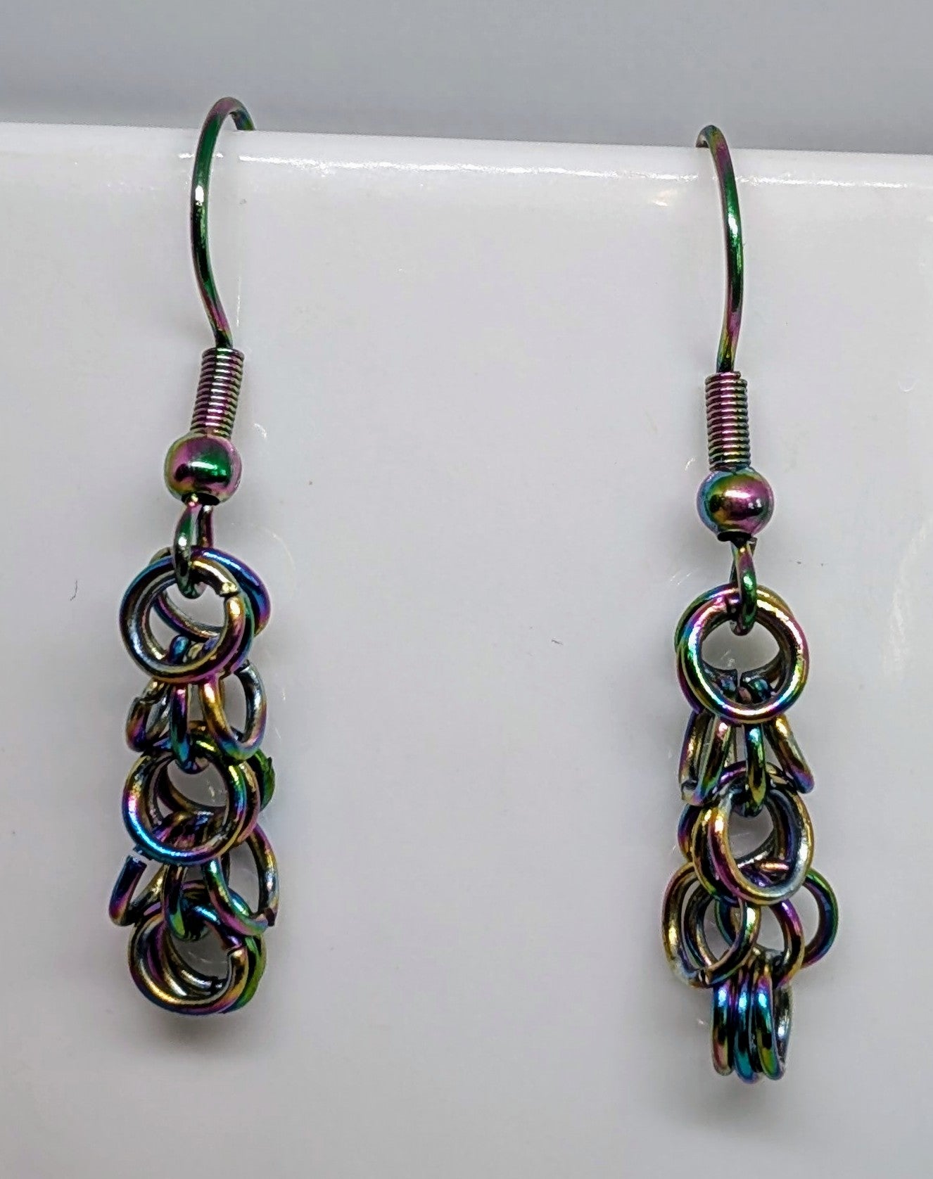 Oil Slick Shaggy Loop Chainmail Earrings - Handcrafted