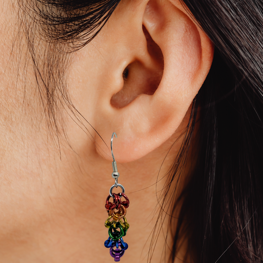 Rainbow Rhumba Chainmail Earrings - Handcrafted