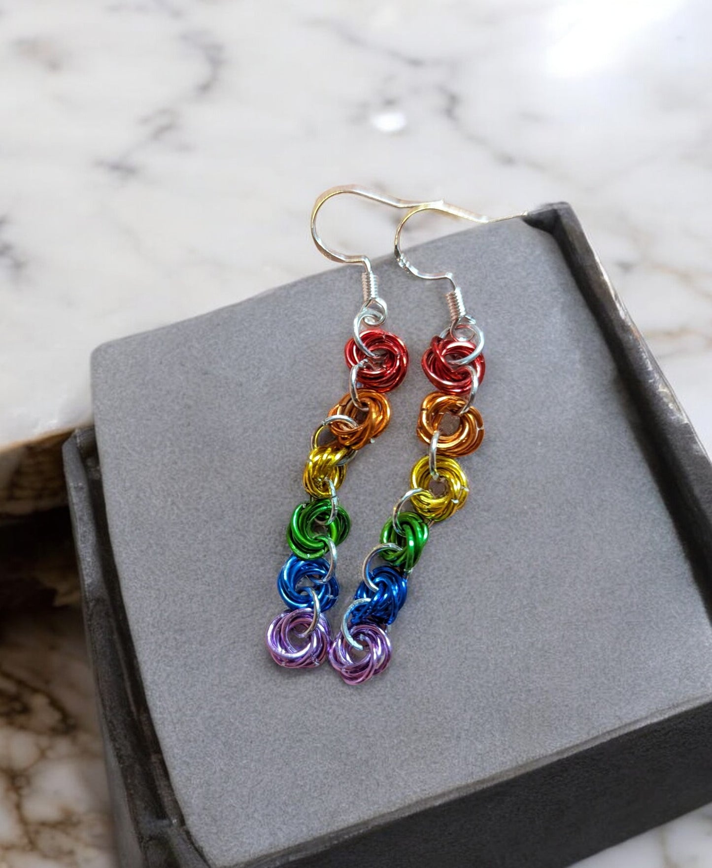 Rainbow Mobius Chainmail Earrings