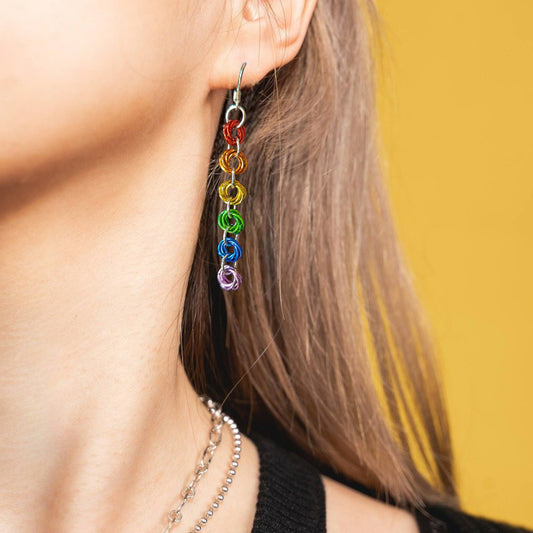 Rainbow Mobius Chainmail Earrings
