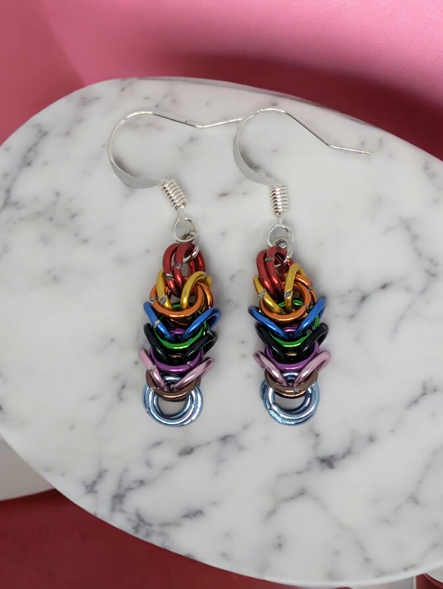 Progress Pride Box Weave Chainmail Earrings - Handmade