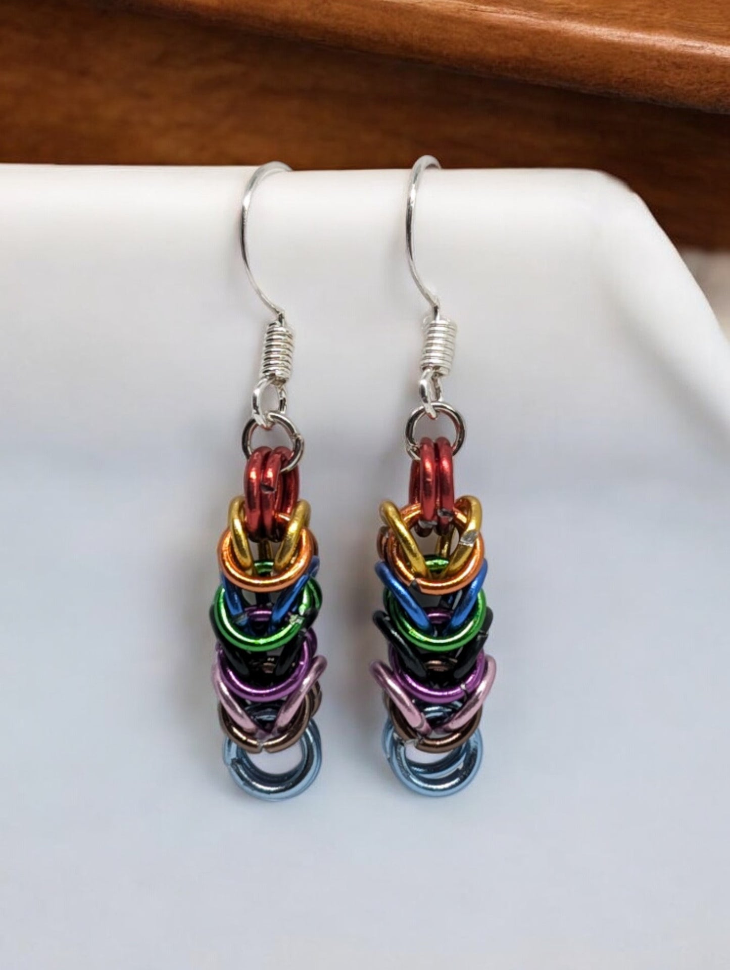 Progress Pride Box Weave Chainmail Earrings - Handmade