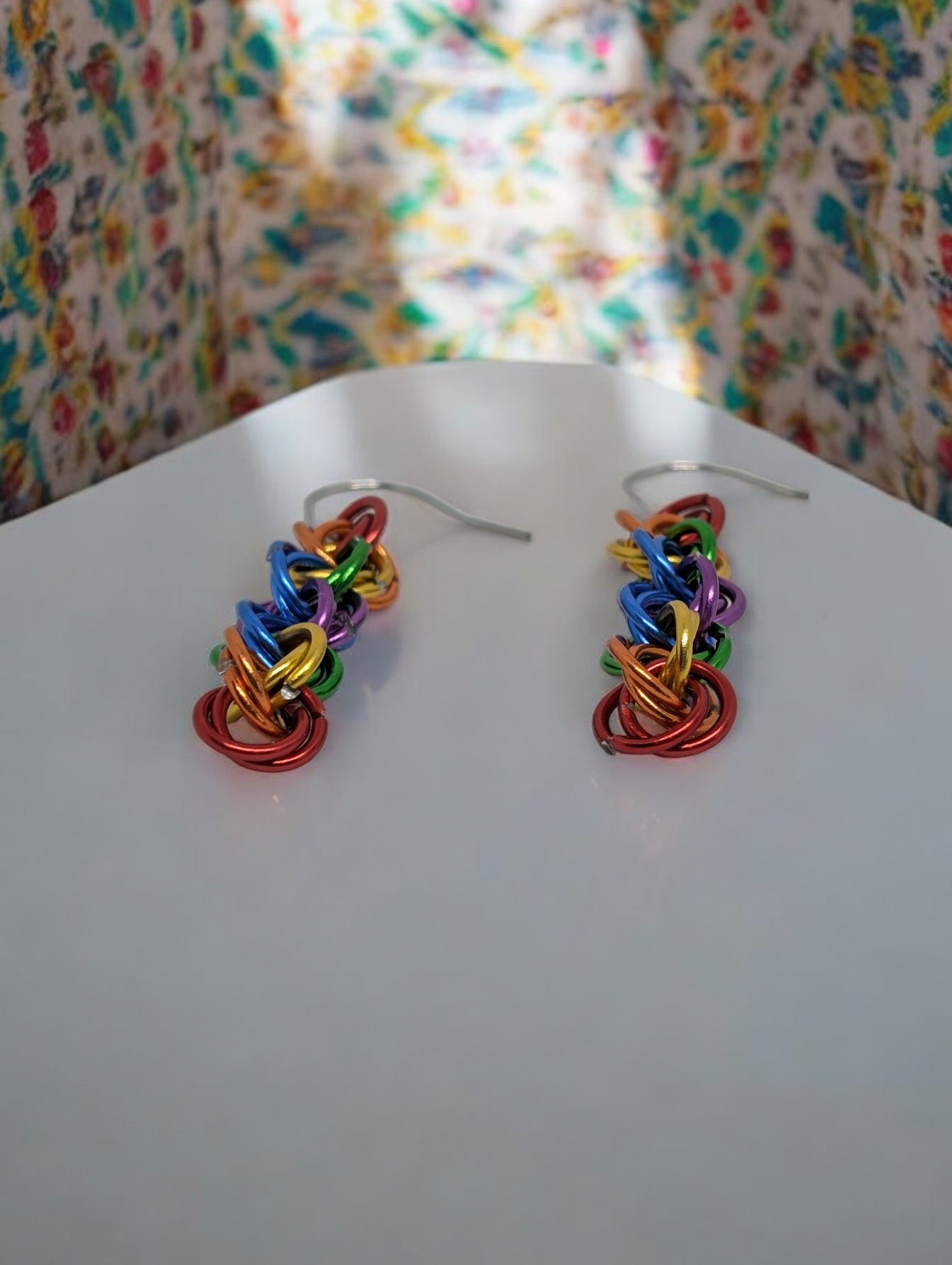 Rainbow Helix Chainmail Earrings - Handmade