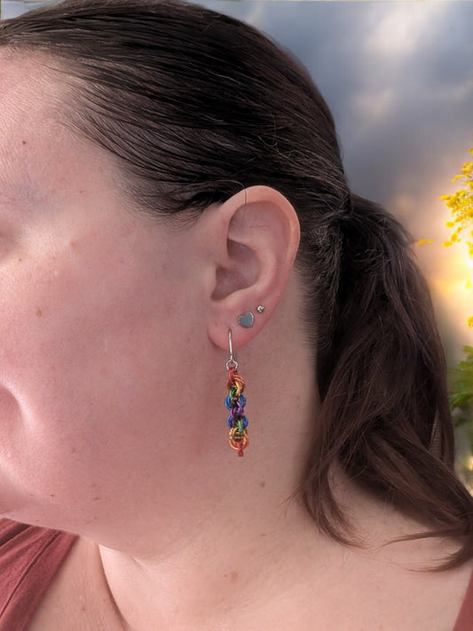 Rainbow Helix Chainmail Earrings - Handmade