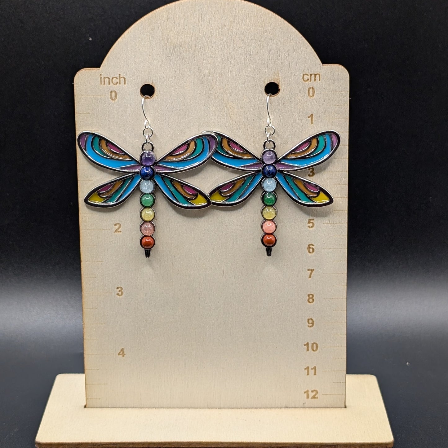 Dragonfly Earrings with Semi-precious Chakra Stones