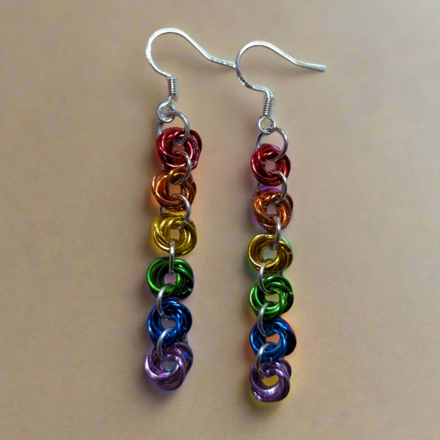 Rainbow Mobius Chainmail Earrings